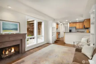 Ideal informal eating space for table and chairs where white chair is staged outside of kitchen.