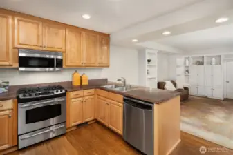Well appointed kitchen with stainless steel appliances.