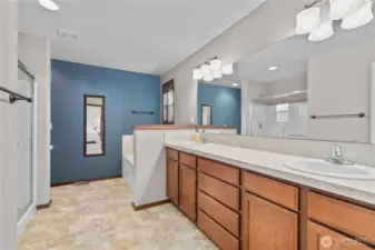 5-piece primary suite with over-height double sink vanity