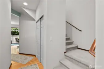 Lower level offers living spaces while upper level offers sleeping spaces