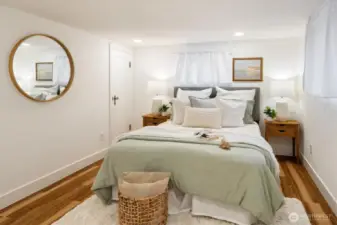 This lower level bedroom is a great guest room and with AC it is very comfortable in the summer months.