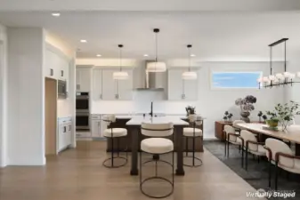Large kitchen with dining