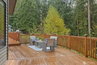 An expansive entertainment deck! Step onto your deck from multiple rooms as your deck runs along the back of your home. Bonus! It was recently redone over the past 2 years.