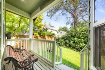 Looking into the backyard of the house.