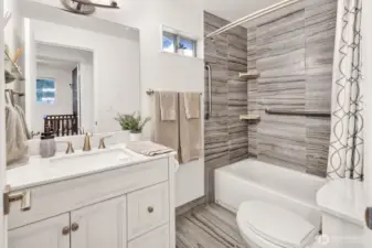 The bathroom has been fully updated