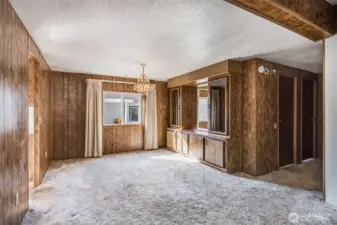 This enormous formal dining space includes a built in hutch for decorative storage!