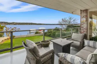 Covered deck offers plenty of room for enjoying the lake.