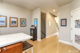 Upstairs you will find a spacious main living area - plenty of room for a dining table in the corner.