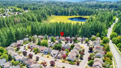 The small red dot is where the home is located there is wonderful a path that goes all the way around Yellow Lake.  During the Fall and Winter there are excellent views of the Lake.