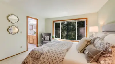 The primary suite is very private and peaceful.
