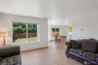 Living room  with new plank vinyl floors.