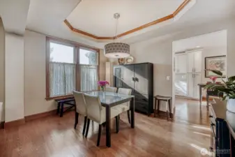 formal dining room with inset ceiling