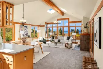 Great room connects to kitchen and dining area