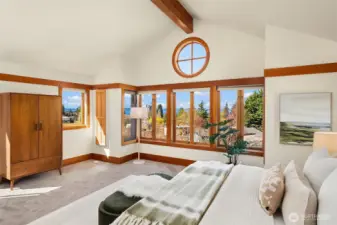 Master bedroom has light and views on 3 sides.
