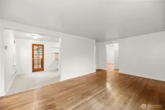 Inviting living room with classic hardwood floors and great natural light.