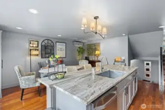 Open dining with Brazilian Cherry floors