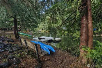 Serene canal frontage featuring a private dock and easy water access, perfect for kayaking and relaxing by the water.