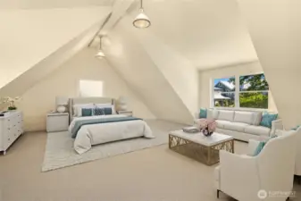 This room with ½ bath above the garage could serve as a separate office or flex space. Virtually staged.