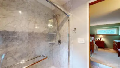 updated primary shower, no tub