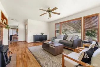 Living Room, front entry back into dining and kitchen