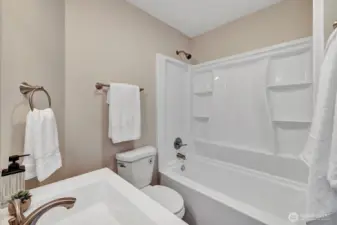 Freshly refinished bathroom upstairs