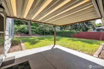 Covered patio in backyard