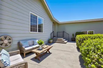 Front patio. Virtually staged photo.