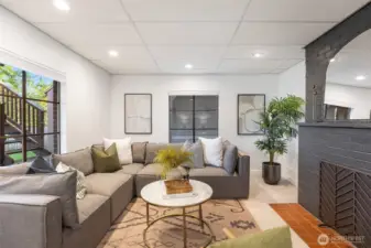 Lower level entertaining space.