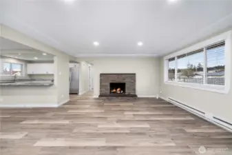 Cozy up next to the wood burning fireplace