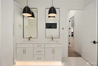 HEATED tile flooring in master bathroom, double vanity!