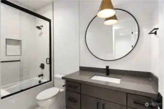 Guest bathroom with storage & attention to detail...