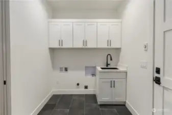 Laundry room w/built in cabinets and sink.