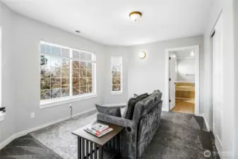 This room is attached to the upstairs primary, perfect for an office or a nursery or den.