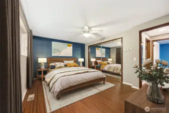 Primary bedroom virtually staged.