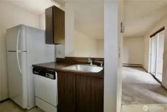 Kitchen sink overlooking living room