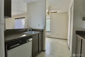 Ceiling fan in dining space