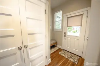 Great mud room entry from backyard and driveway. Double door laundry closet. this is also the location of another of a locking owner closet.