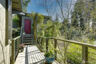 raised walkway to the detached studio