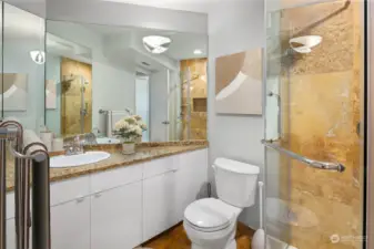 Bathroom on the lower level (virtually staged)
