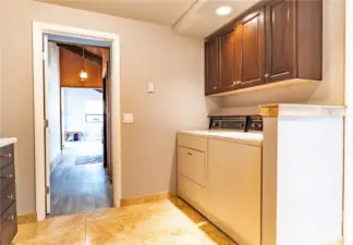 The laundry is a convenient part of the guest bathroom.