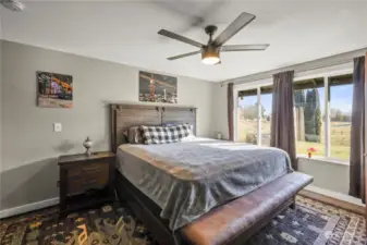 Primary with ceiling fan full bath mountain view