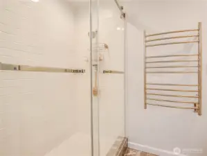 Shower and heated towel rack