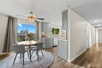 Kitchen dining area with sliding door to the back porch and beautiful views!