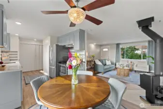 Fluid layout with ceiling fan and open access—perfect for entertaining and gatherings!