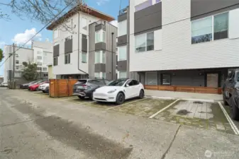 1 off street parking space. Easy to add EV as the builder prepped for this.