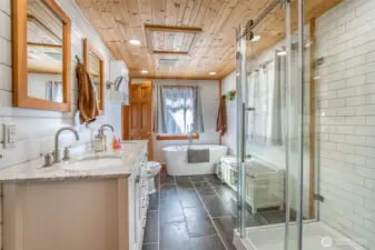 Radiant porcelain tile flooring keeps you comfortable.