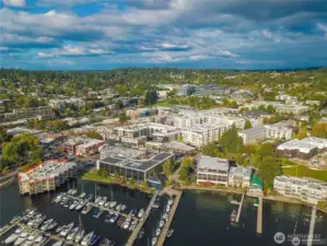 Drone View of Portsmith from over Lk Washington