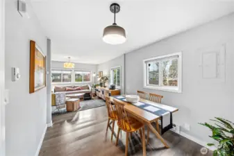 Dining area with living room behind
