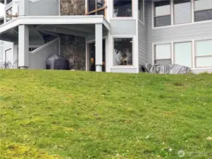 New paint and posts on the back of the building.