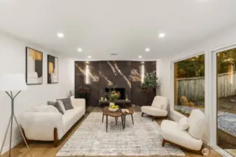 Living room with wood fireplace